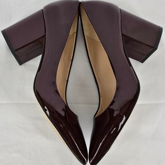 KARL LAGERFELD PARIS ADINA BURGUNDY PATENT LEATHER HEELS SIZE 5M/35B - Picture 9 of 15